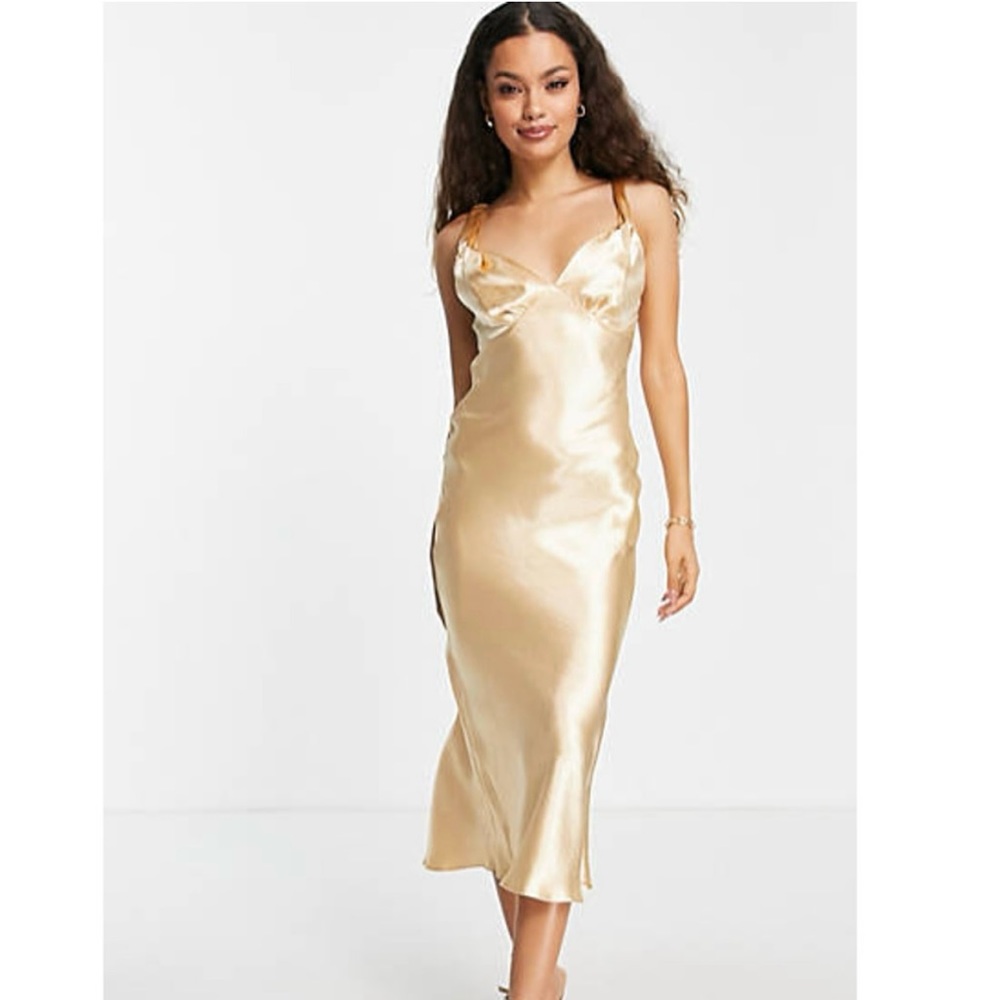 New with tags! Gold midi Top shop dress. Size US6 Petite